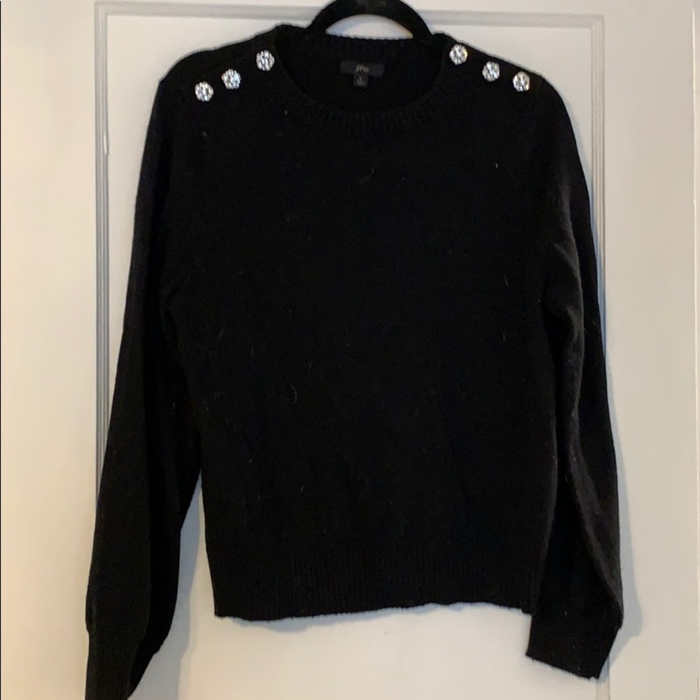 JCrew black sweater with gem detail, size L